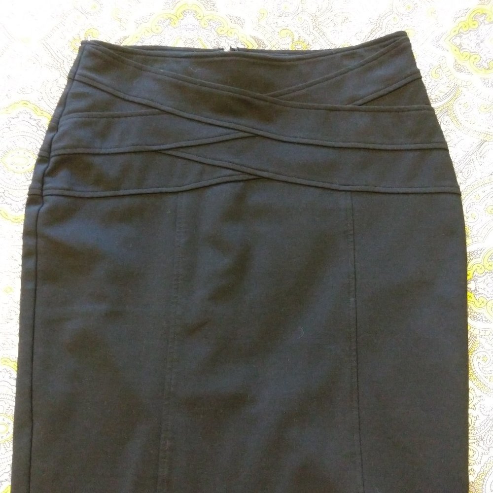 INC Black Single Kick-Pleat Pencil Skirt with unique waist and hip detailing